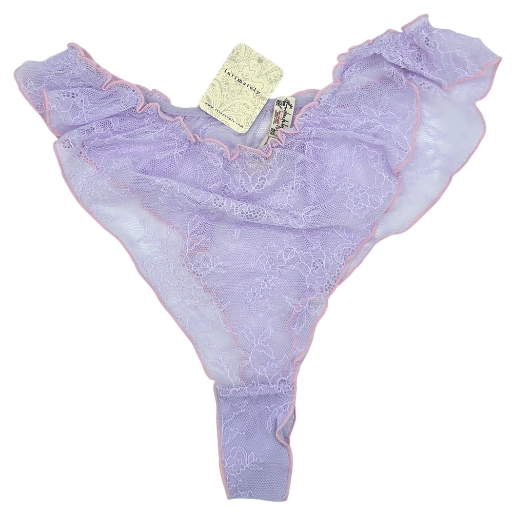 Intimately Free People Gia Tanga Fairy Tale Combo Lace Thong Purple Ruffle Large